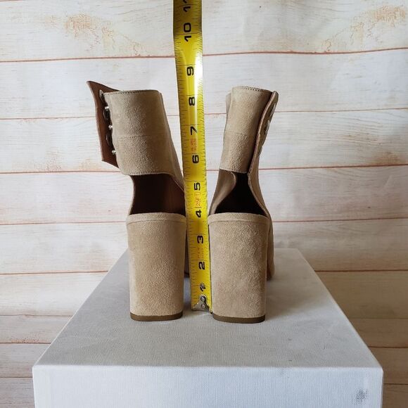IRO Matyizi Suede Cutout Round Toe Bootie Block Heel Tan Natural Women's Size 39 - Picture 11 of 13